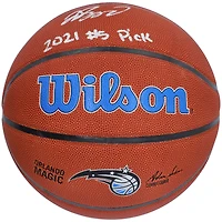 Ballon de basket-ball autographié par Jalen Suggs du Orlando Magic avec le logo de l'équipe Wilson et l'inscription « 2021 #5 Pick »