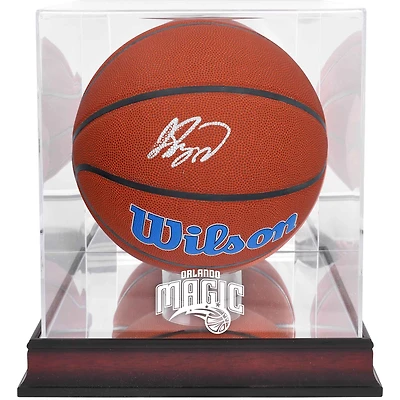 Jalen Suggs Orlando Magic Autographed Wilson Team Logo Basketball with Mahogany Team Logo Display Case
