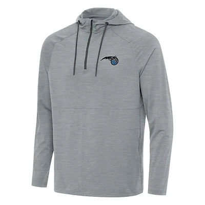 Men's Antigua Heather Gray Orlando Magic Spikes Raglan Quarter-Zip Hoodie