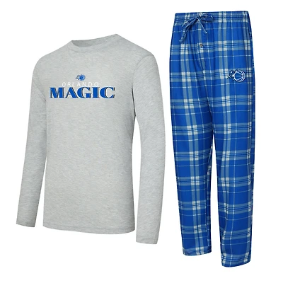 Men's Concepts Sport Royal/Heather Gray Orlando Magic Regulate Long Sleeve T-Shirt & Plaid Pant Set
