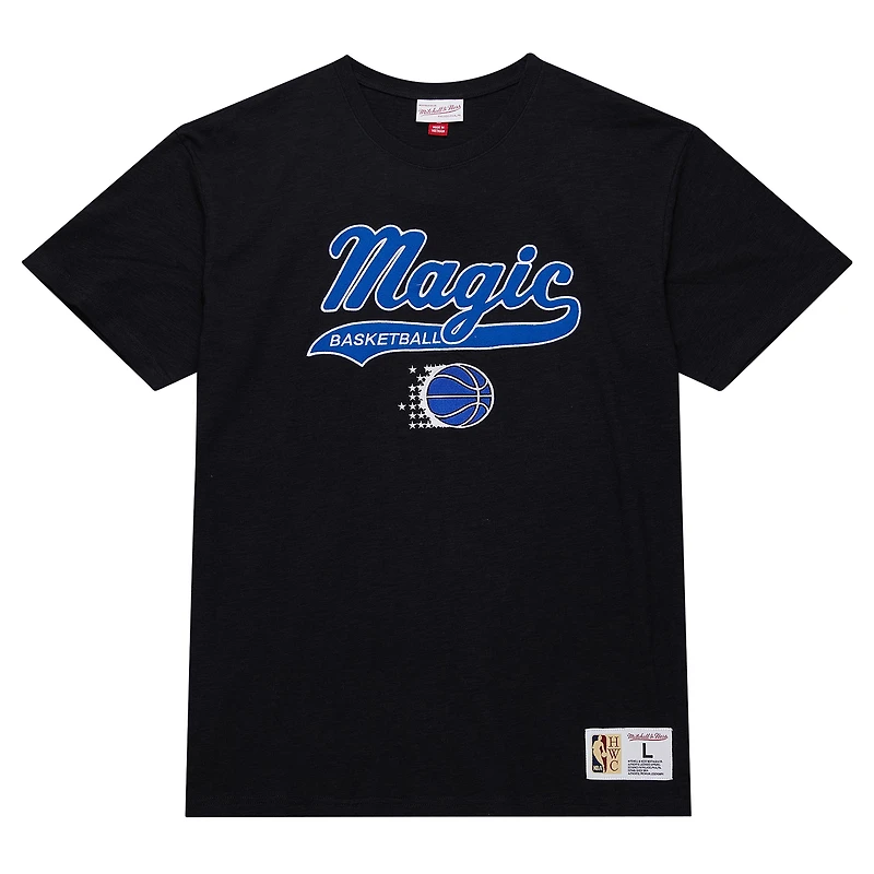 Men's Mitchell & Ness Black Orlando Magic Hardwood Classics Felt Applique Slub T-Shirt