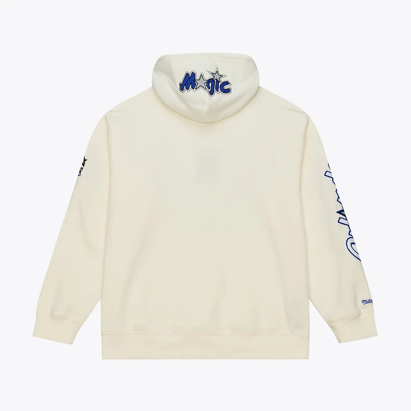 Men's Mitchell & Ness Cream Orlando Magic Hardwood Classics Chainstitch Premium Fleece Hoodie