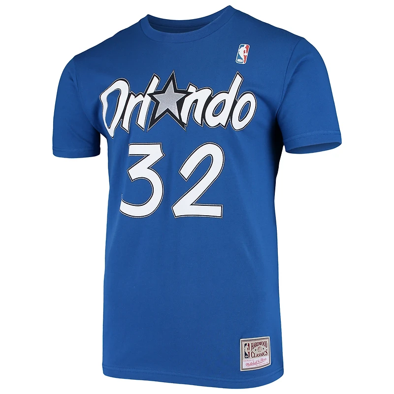Men's Mitchell & Ness Shaquille O'Neal Blue Orlando Magic Hardwood Classics Stitch Name Number T-Shirt