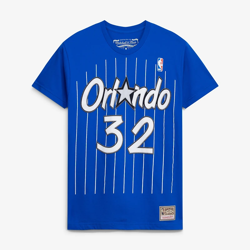 Men's Mitchell & Ness Shaquille O'Neal Blue Orlando Magic Hardwood Classics Stitch Name Number T-Shirt