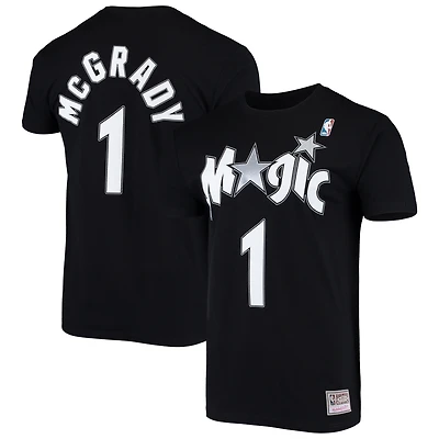 Men's Mitchell & Ness Tracy McGrady Black Orlando Magic Hardwood Classics Stitch Name Number T-Shirt