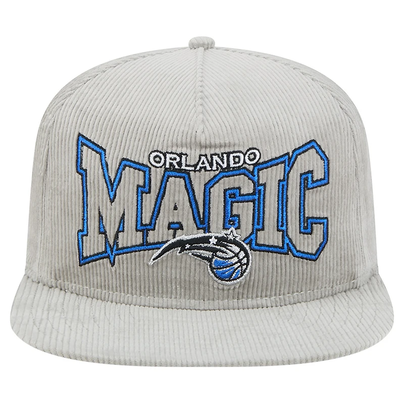 Casquette de golf à visière rabattable Orlando Magic Throwback en velours côtelé gris New Era pour homme