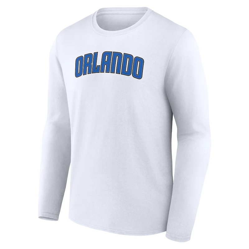 T-shirt blanc à manches longues pour homme avec logo alternatif Orlando Magic