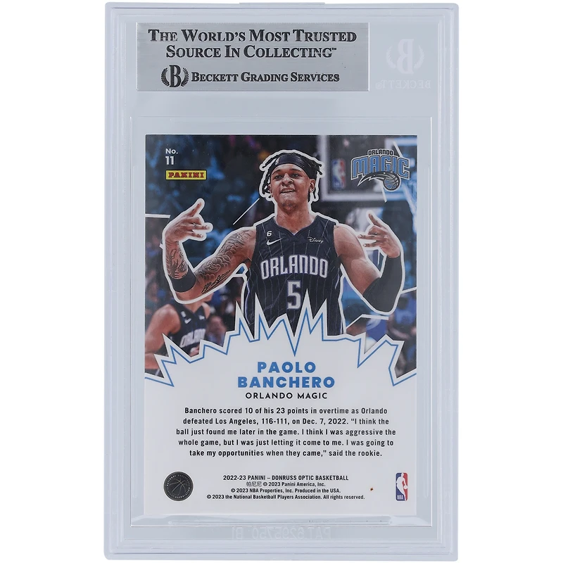 Carte authentifiée autographiée par Paolo Banchero Orlando Magic 2022-23 Panini Donruss Optic My House # 11 Beckett Fanatics Witnessed