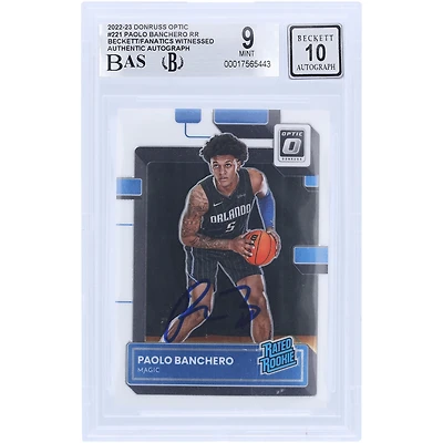 Carte de recrue 9/10 autographiée par Paolo Banchero Orlando Magic 2022-23 Panini Donruss Optic #221 Beckett Fanatics Witnessed Authenticated
