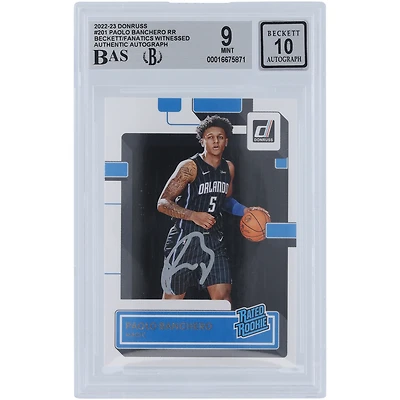 Carte de recrue 9/10 authentifiée 2022-23 Panini Donruss Rated Rookie de Paolo Banchero Orlando Magic, encre argentée n° 201 Beckett Fanatics Witnessed