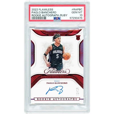 Carte de recrue autographiée Paolo Banchero (Orlando Magic) 2022-23 Panini Flawless Ruby #RA-PBC #2/15 authentifiée par PSA 10