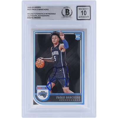 Carte de recrue 10 authentifiée 2022-23 Panini Hoops #231 Beckett Fanatics Witnessed 2022-23 Autographiée par Paolo Banchero Orlando Magic