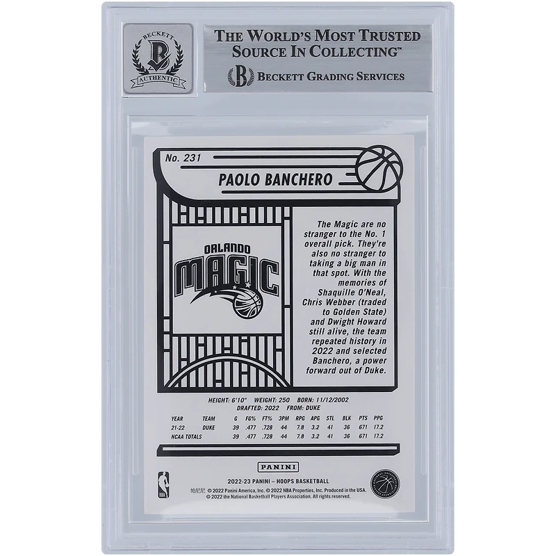 V106832 MAGIC Paolo Banchero Orlando Magic Autographié 2022-23 Panini Hoops #231 Beckett Fanatics Witnessed Authentifié 9/10 Rookie Card 5 Paolo Banchero AUT PAA TRADING CARDS 45839 AUTTRC CA01BK9330 #4