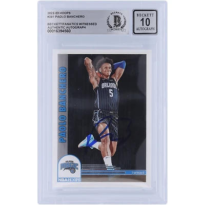 Carte de recrue 10 authentifiée 2022-23 Panini Hoops #281 Beckett Fanatics Witnessed 2022-23 Autographiée par Paolo Banchero Orlando Magic