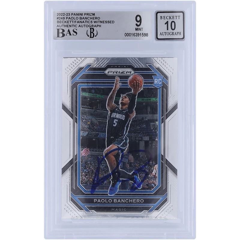 Carte de recrue 9/10 authentifiée 2022-23 Panini Prizm #249 signée Paolo Banchero Orlando Magic par les fanatiques de Beckett