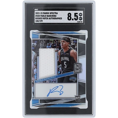 Carte Rookie Panini Spectra 2022-23 autographiée par Paolo Banchero Orlando Magic, relique bicolore « Pinstripe » n° 208, n° 188/199 SGC, authentifiée, format 8,5