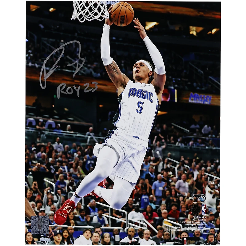 Photographie autographiée de 8" x 10" de Paolo Banchero du Orlando Magic en blanc avec l'inscription "ROY 23"