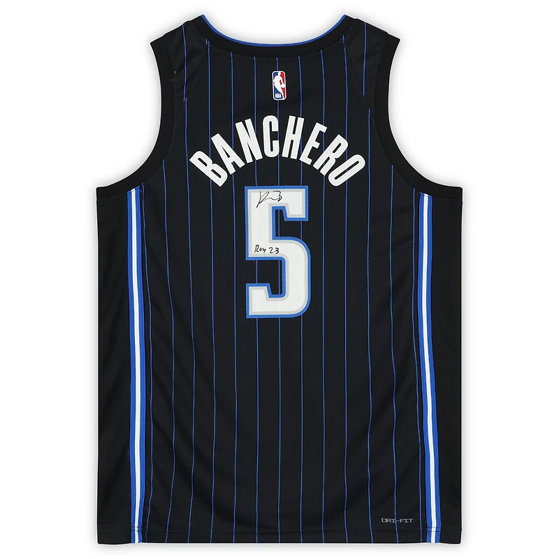 Maillot Nike Icon Swingman 2022-2023 noir dédicacé par Paolo Banchero des Orlando Magic avec inscription « ROY 23 »