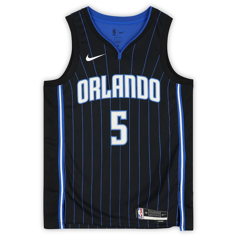 Maillot Nike Icon Swingman 2022-2023 noir dédicacé par Paolo Banchero des Orlando Magic avec inscription « ROY 23 »