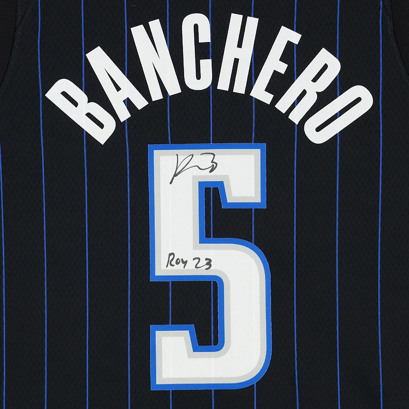 Maillot Nike Icon Swingman 2022-2023 noir dédicacé par Paolo Banchero des Orlando Magic avec inscription « ROY 23 »