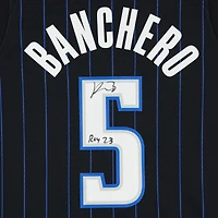 Maillot Nike Icon Swingman 2022-2023 noir dédicacé par Paolo Banchero des Orlando Magic avec inscription « ROY 23 »