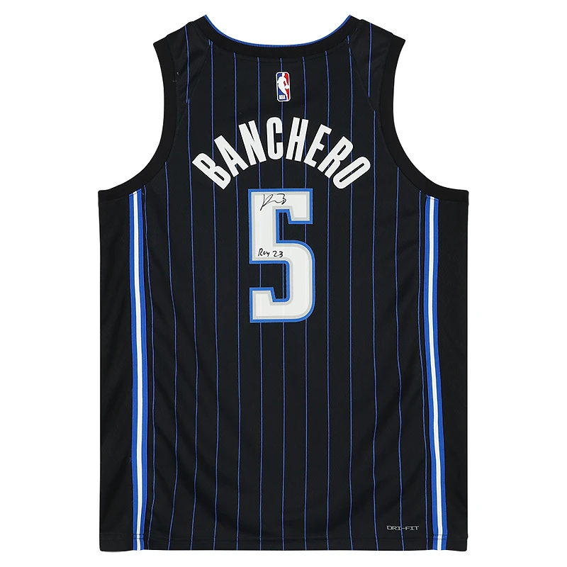 Maillot Nike Icon Swingman 2022-2023 noir dédicacé par Paolo Banchero des Orlando Magic avec inscription « ROY 23 »