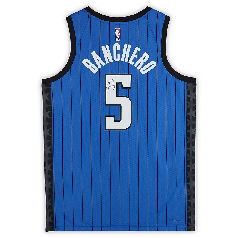 Maillot Swingman Jordan Brand Statement Edition bleu dédicacé par Paolo Banchero des Orlando Magic
