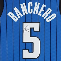 Maillot Swingman Jordan Brand Statement Edition bleu dédicacé par Paolo Banchero des Orlando Magic