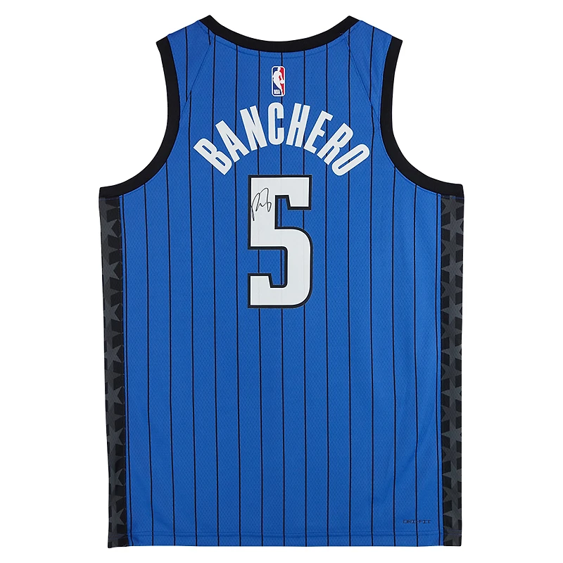Maillot Swingman Jordan Brand Statement Edition bleu dédicacé par Paolo Banchero des Orlando Magic