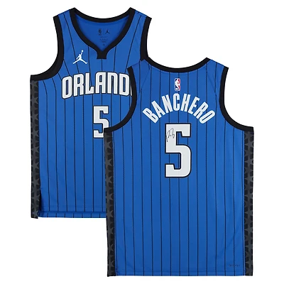 Maillot Swingman Jordan Brand Statement Edition bleu dédicacé par Paolo Banchero des Orlando Magic