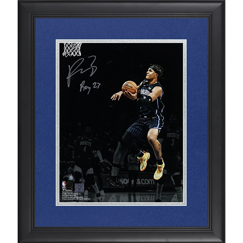 Photographie encadrée dédicacée de Paolo Banchero, Orlando Magic, 11 x 35 cm, avec inscription « ROY 23 ».
