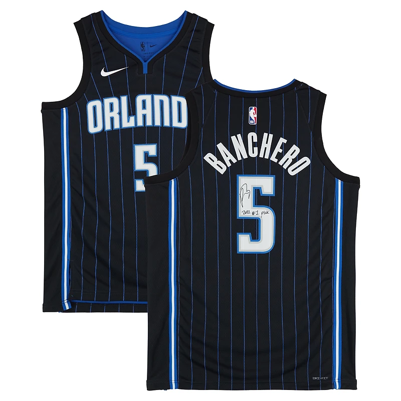 Maillot Nike Black Icon Swingman dédicacé par Paolo Banchero des Orlando Magic avec l'inscription « 2022 #1 Pick »