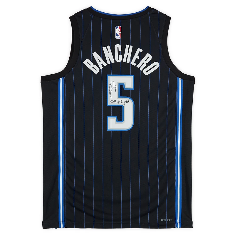 Maillot Nike Black Icon Swingman dédicacé par Paolo Banchero des Orlando Magic avec l'inscription « 2022 #1 Pick »