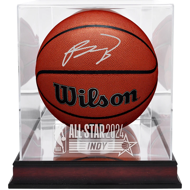 Ballon de basket-ball d'intérieur/extérieur Wilson autographié par Paolo Banchero Orlando Magic avec vitrine en acajou avec logo du match des étoiles de la NBA 2024