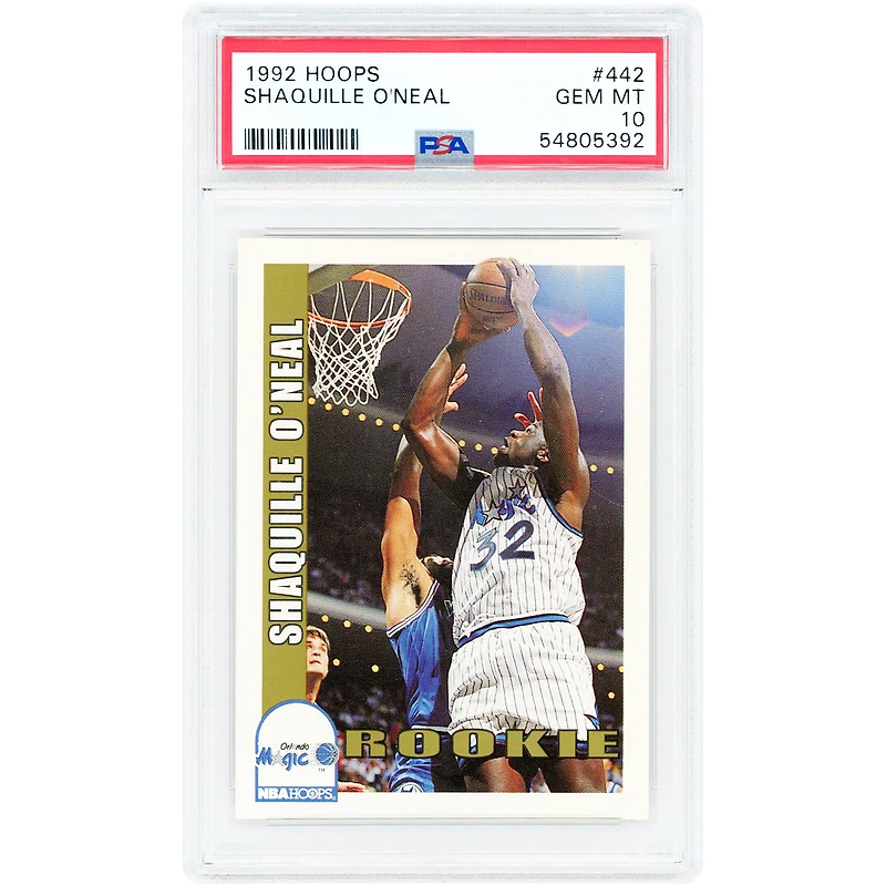 Carte de recrue Shaquille O'Neal Orlando Magic 1992-93 Skybox NBA Hoops n° 442 authentifiée PSA 10