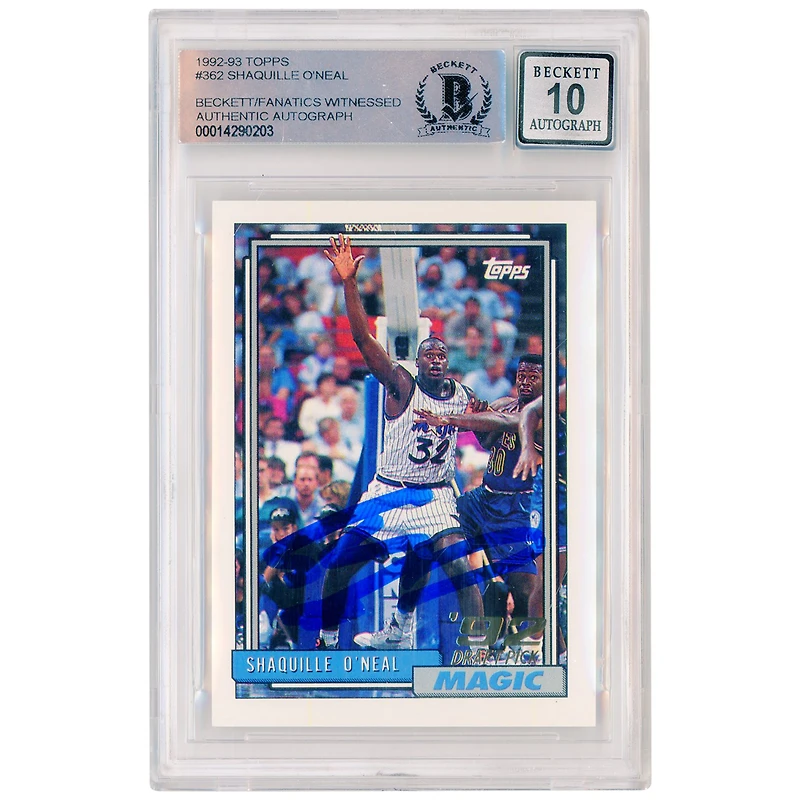 Carte de recrue autographiée 1992-93 Topps #362 Beckett par Shaquille O'Neal Orlando Magic, témoin des fanatiques