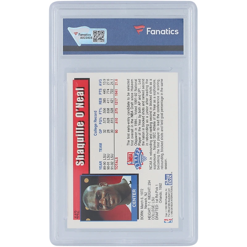 Shaquille O'Neal Orlando Magic Autographed 1992 Skybox #442 Rookie Card