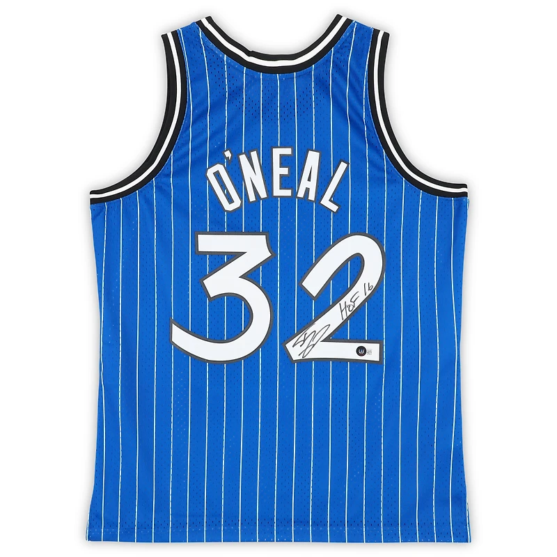 Maillot Swingman Mitchell & Ness 1994-95 bleu dédicacé par Shaquille O'Neal des Orlando Magic avec inscription « HOF 16 »