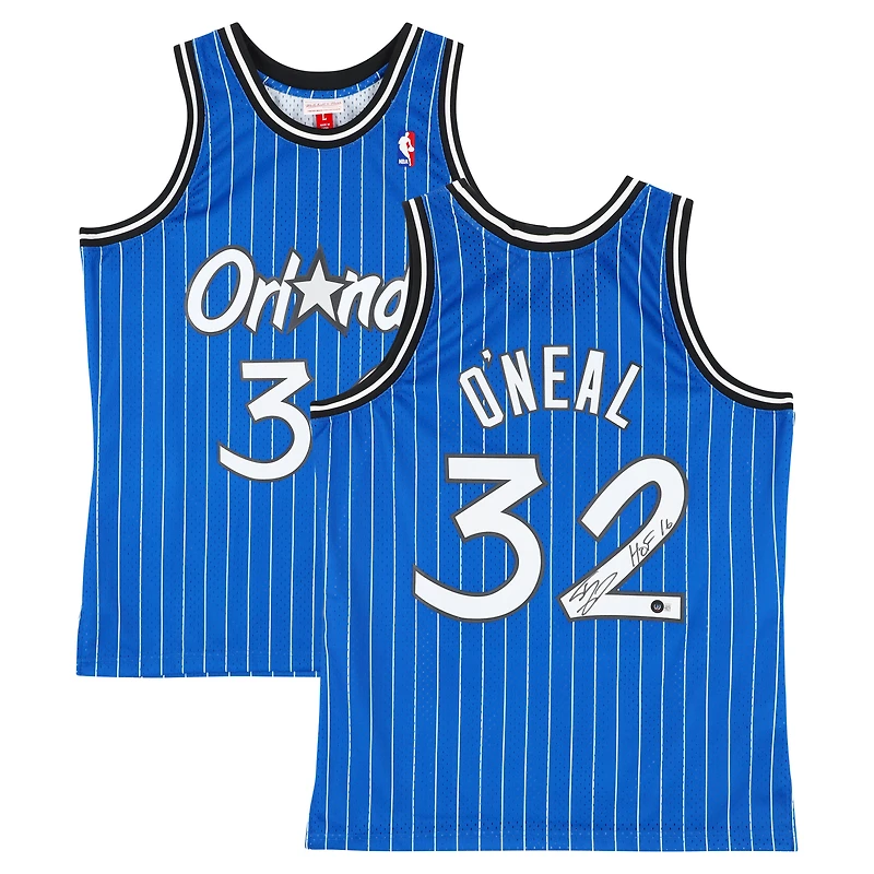 Maillot Swingman Mitchell & Ness 1994-95 bleu dédicacé par Shaquille O'Neal des Orlando Magic avec inscription « HOF 16 »