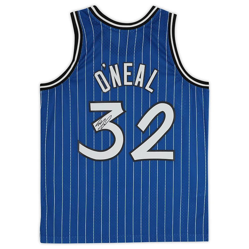 Shaquille O'Neal Orlando Magic Autographed Mitchell & Ness Hardwood Classic Swingman 1995-1996 Blue Pinstripe Replica Jersey