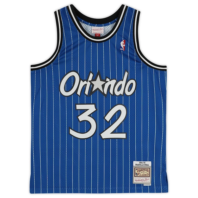 Shaquille O'Neal Orlando Magic Autographed Mitchell & Ness Hardwood Classic Swingman 1995-1996 Blue Pinstripe Replica Jersey