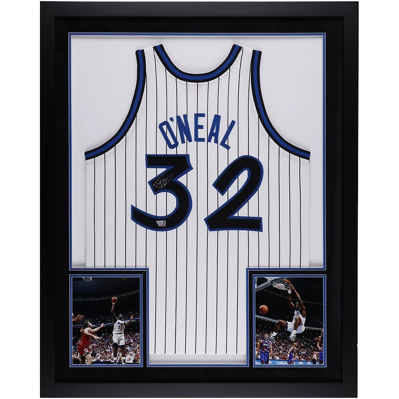 Maillot authentique Mitchell & Ness autographié par Shaquille O'Neal Orlando Magic SM Deluxe encadré blanc 1993