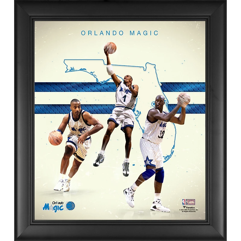 Shaquille O'Neal Penny Hardaway & Dennis Scott Orlando Magic Encadré 15" x 17" Années 1990 Franchise Hardwood Classics Foundations Collage