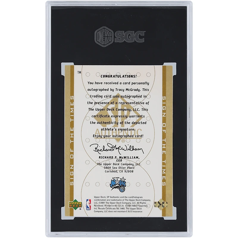 Tracy McGrady Orlando Magic autographié 2000-01 Upper Deck SP Authentic Sign Of The Times #TM SGC 9 cartes authentifiées