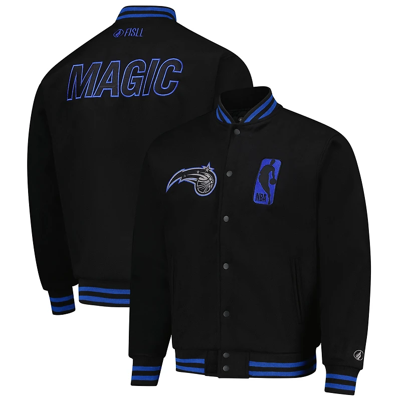 Veste universitaire unisexe FISLL noire Orlando Magic Logoman Shadow Collection à boutons-pression