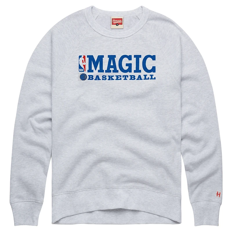 Sweat-shirt raglan unisexe Homage Ash Orlando Magic Logoman rétro en mélange de trois matières