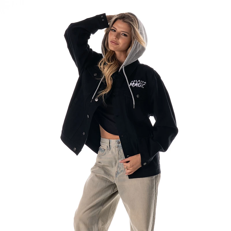 Veste unisexe en jean à capuche boutonnée The Wild Collective Black Orlando Magic