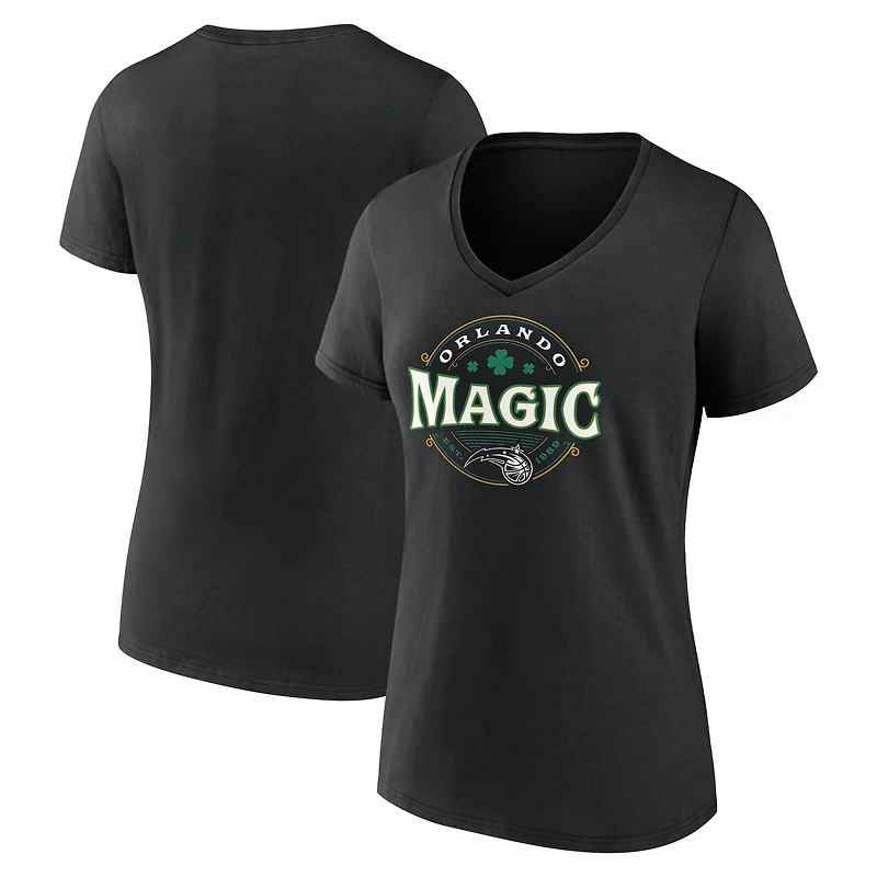T-shirt noir à col en V pour femmes Orlando Magic Lucky
