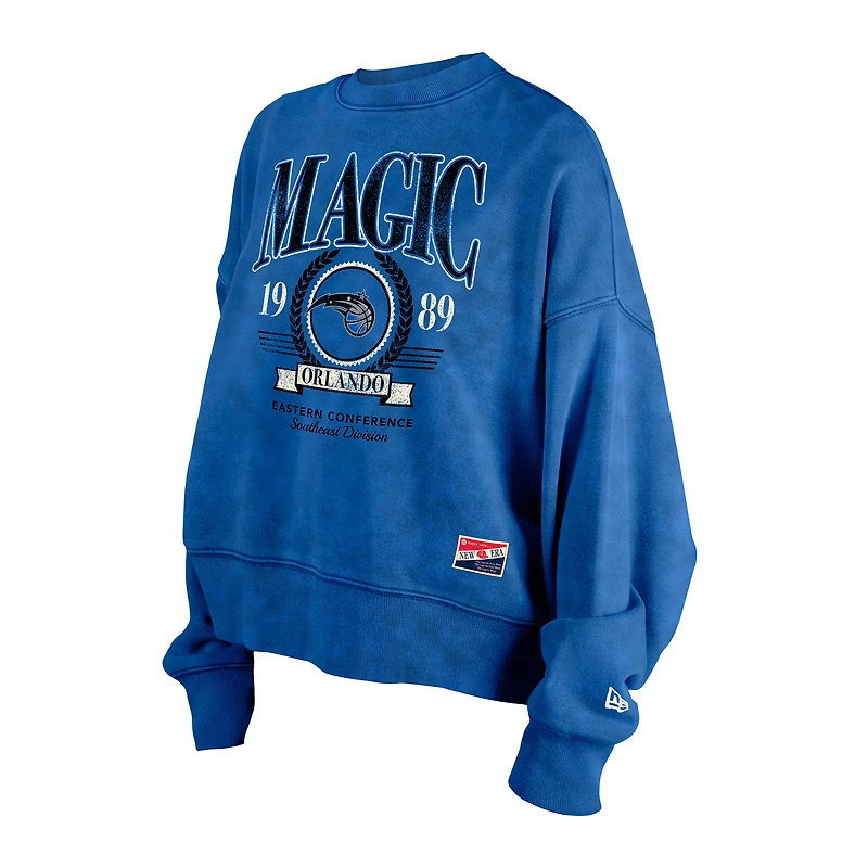 Women's New Era  Blue Orlando Magic Throwback Vintage Enzyme Wash Oversized Boxy Pullover Sweatshirt