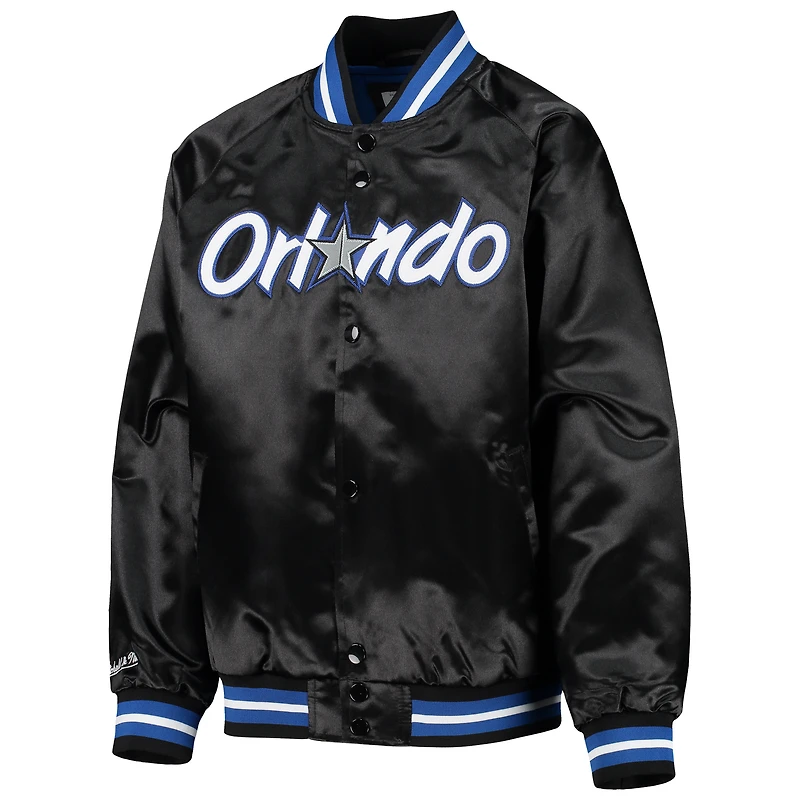 Veste à boutons-pression intégrale en satin noir Orlando Magic Hardwood Classics pour jeunes Mitchell & Ness